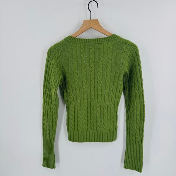 Y2K Abercrombie & Fitch Green Cable Knit Wool Cashmere Sweater M Preppy Classic - Picture 2 of 7